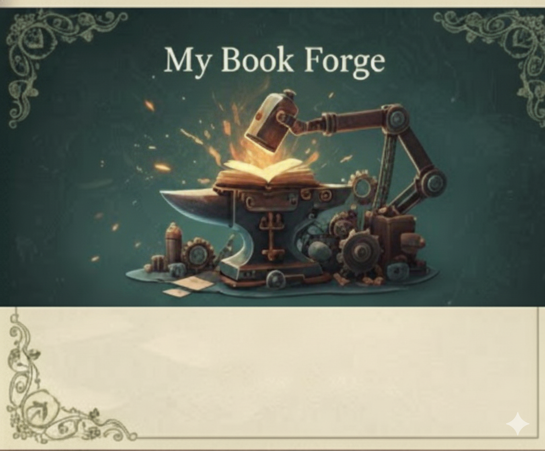 A schematic visual representing a book forge.